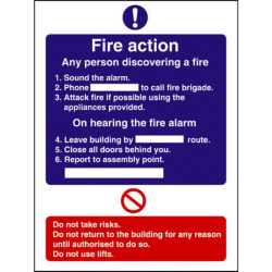 Fire Action Sign 7.9x6
