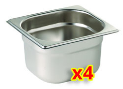 S/Steel Gastronorm Pan Set with Lids 1/6 (Pk of 4)