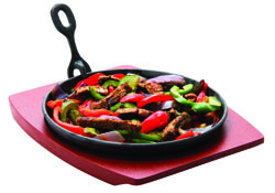 Olympia Cast Iron Round Sizzler with Wooden Stand