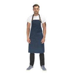 Le Chef denim bib apron with leather neck strap