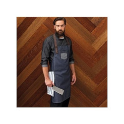 Waxed Look Bib Apron With Faux Leather Ties & Neckband