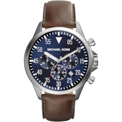 Michael Kors Men's Gage Leather Strap Watch Brown & Blue